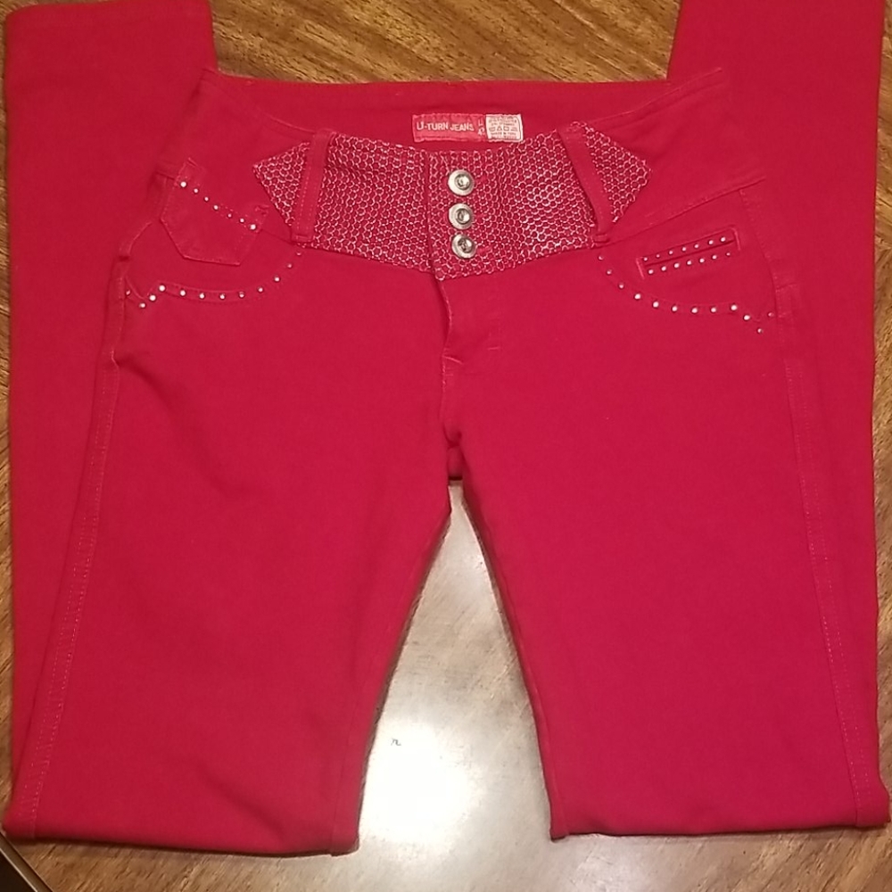 U-Turn Stud Embellished Stretch Jeans